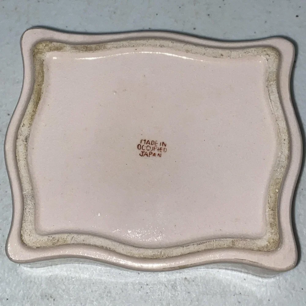 Vintage Made In Occupied Japan Rose Trinket Dish Pink Floral Jewelry Box Rare